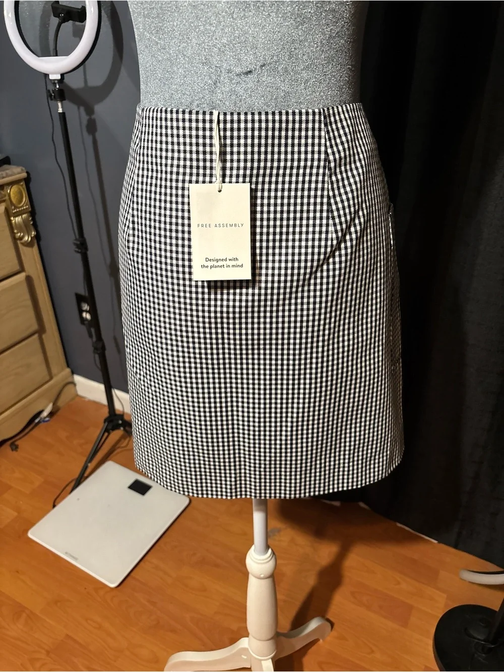 Black & White Gingham Wrap Mini Skirt with D-Ring Accent